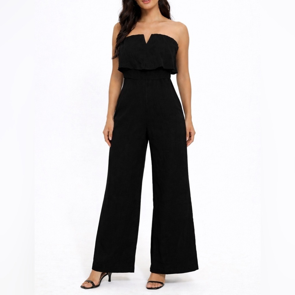 Cider Strapless Wide Leg Jumpsuit Black NWT Size Large